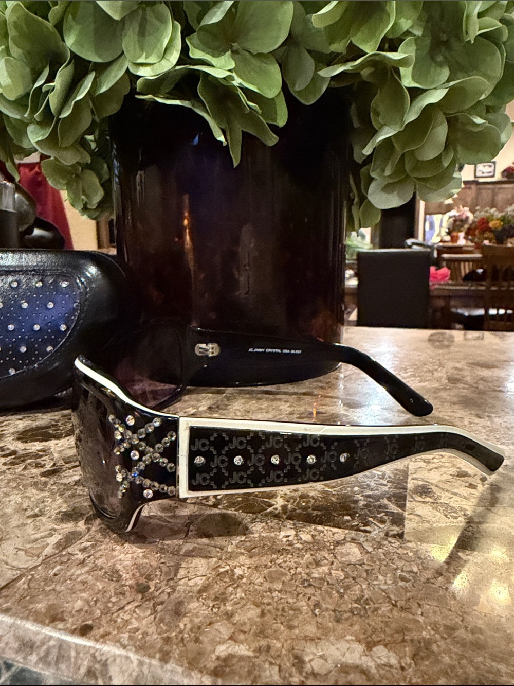 Black Swarovski Crystal-Trim Shield Sunglasses - Picture 4 of 14
